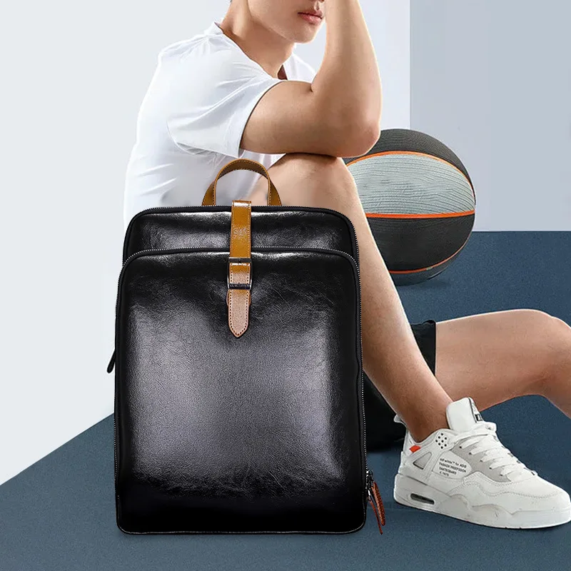 Split Leather Men Backpack Waterproof Business Laptop Backpack Casual Student Schoolbag Leather Men Travel Backpacks New Design 2