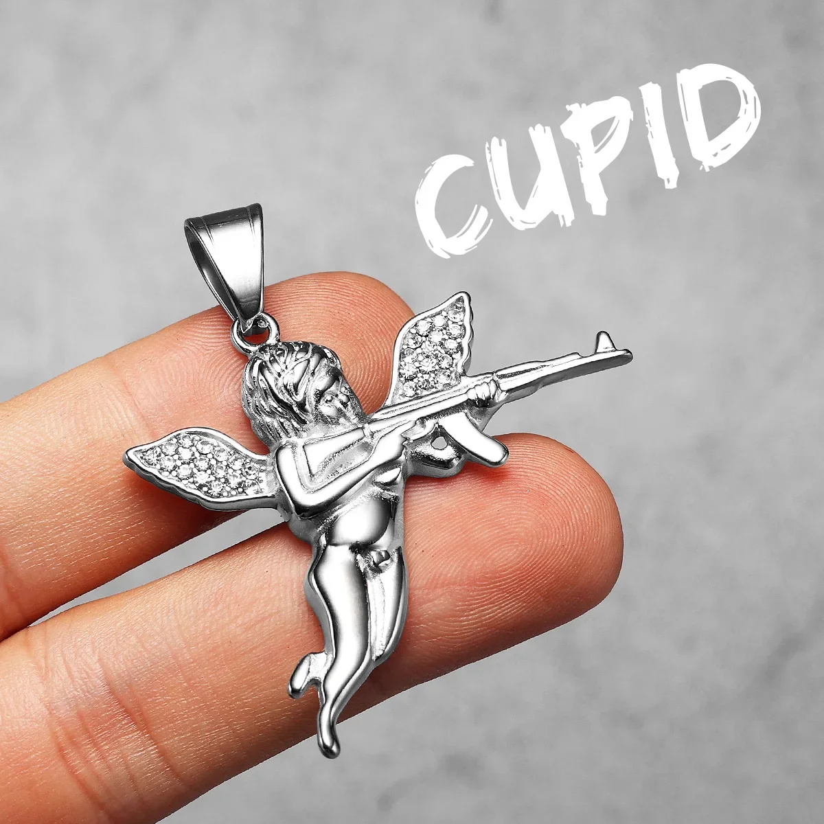 Collana Moda Hip hop Punk ciondolo fucile AK-47 con Strass Brillanti