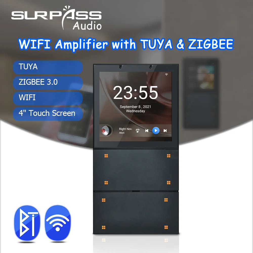 Tuya Smart Zigbee 3.0 Light Switch Module 4'' Touch Screen WiFi BT Wall Amplifier with RS485 RJ45 Port Smart Home Control 4 Gang