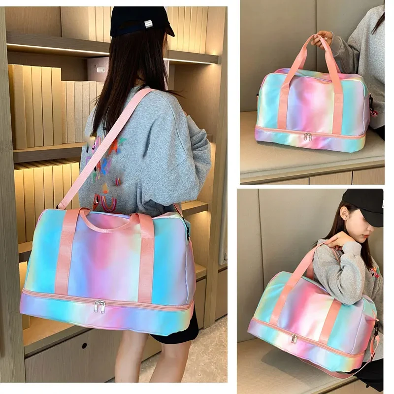 Rainbow Gym Bag Women's Travel Handbag Fitness Yoga Bags Shoes Storage Pack Sports Daily Duffel Shoulder Bag Dry Wet Handbags 2