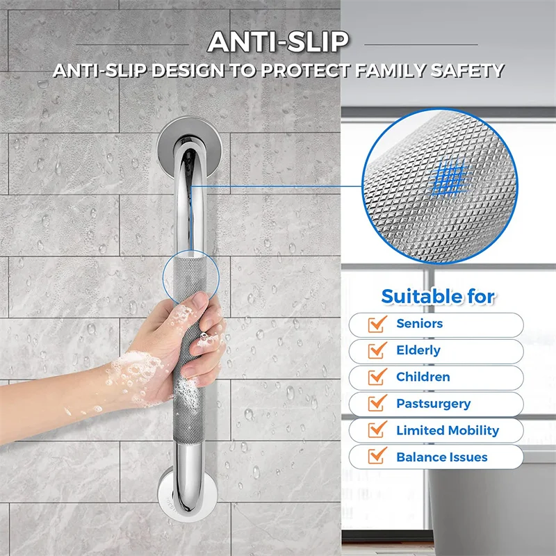 Description Picture 5 of itemBathroom Tub Toilet Handrail Grab Embossed Stainless Steel 400/500Mm Anti Slip Shower Safety Support Handle Towel Rack