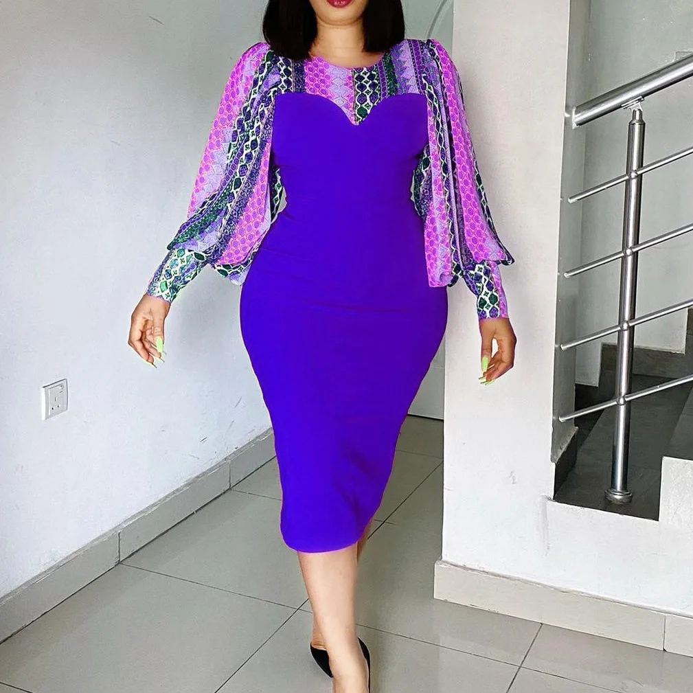 african wear for women African Dress For Women 2022 Spring Summer High Waist Fashion Print Puff Sleeve Midi Dress Office Lady Female Africa Clothing african gowns