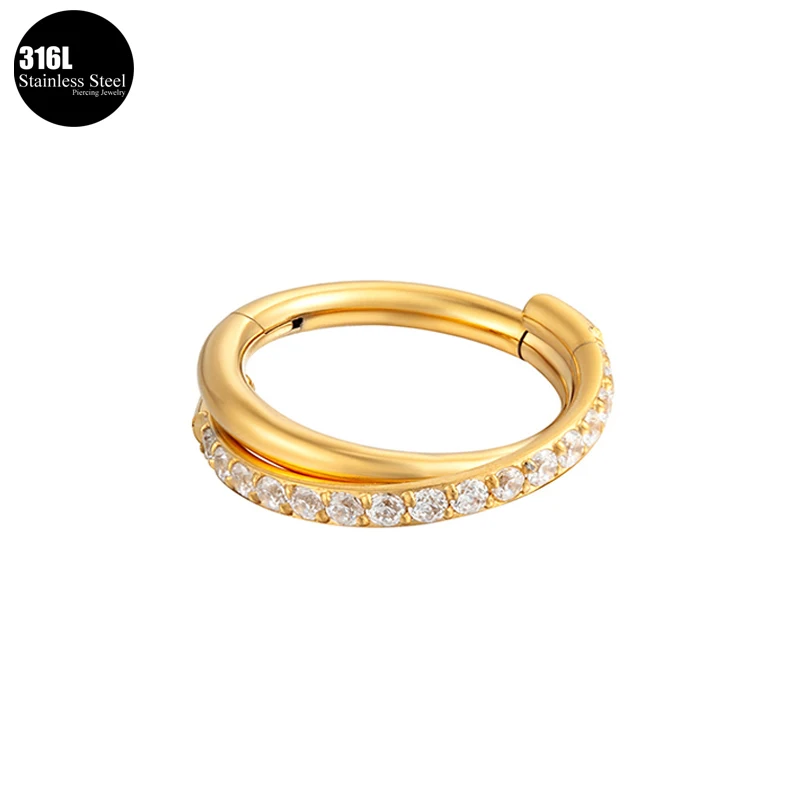 316L Stainless Steel Earrings Septum Piercing Nose Rings Zircon Clickers Rings Ear Cartilage Tragus Helix Piercing Body Jewelry