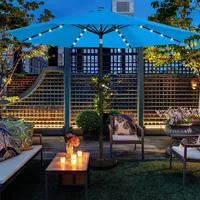 11FT Solar Powered Umbrella Outdoor Patio Umbrella with 32 LED Lights and 8 Ribs - UV Protection Table Sunshade for Pool 1