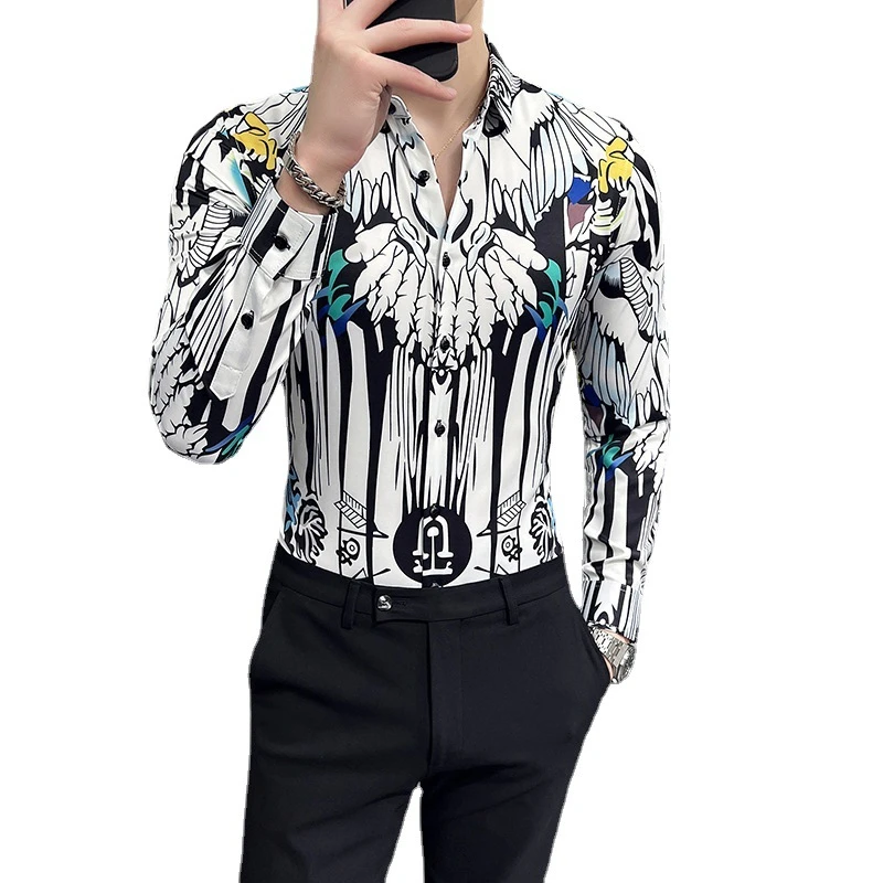 Men's Clothing Fashion Vintage Printed Maglia Long Sleeve Dress Shirts Spring New Casual Hawaiian Beach Viking Man Social Shirt