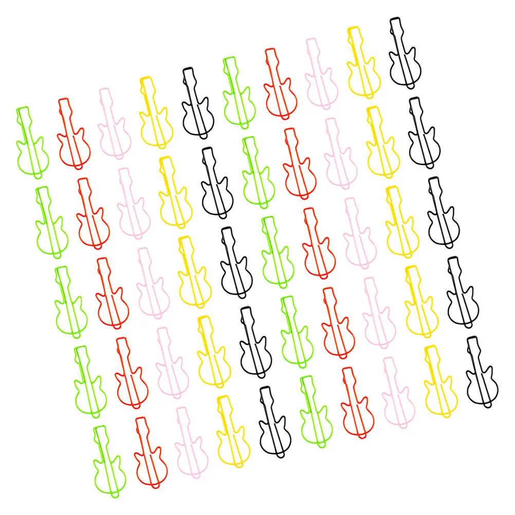 50Pcs 크리 에이 티브 기타 모양의 종이 클립 북마크 금속 음악 테마 사무용품 플래너 액세서리 재미있는 장식 홀더