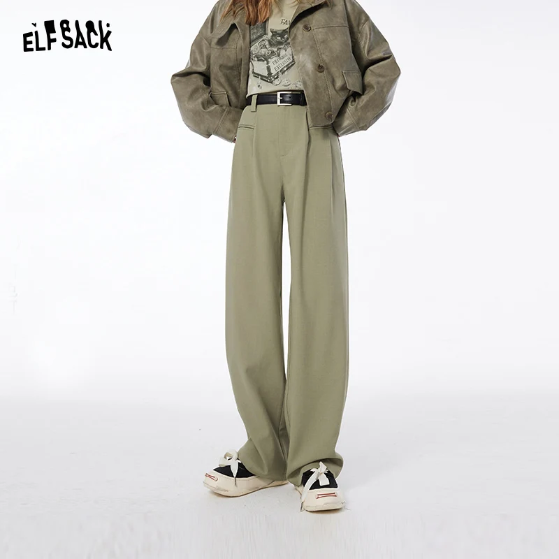 ELFSACK OL style high rise wide leg loose tailored for women 2024 spring new casual style straight leg pants thin versatile soft