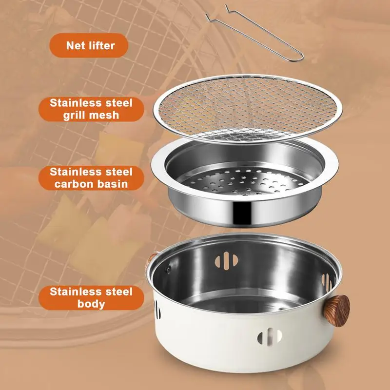 Barbecue Charcoal Stove Barbecue Stove Barbecue Grill Portable Barbecue Grill Korean Charcoal Stove Stainless Steel Split BBQ Stove Round Non-stick Barbecue Rack for Outdoor Camping