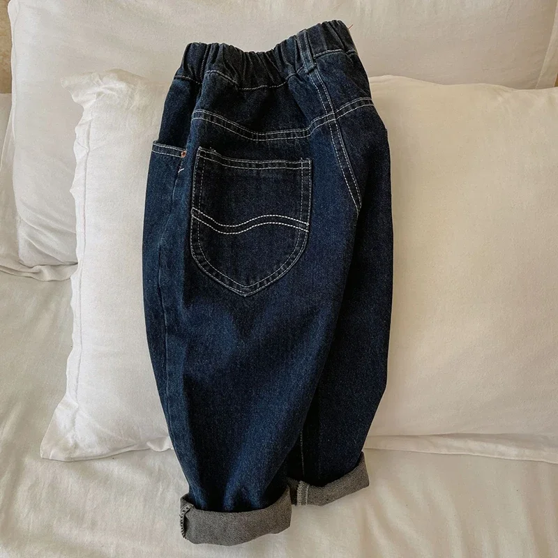 New Loose Kids Baby Girls Boys Solid Color Children\'s Denim Pants Spring Autumn Casual Girls Boys Jeans