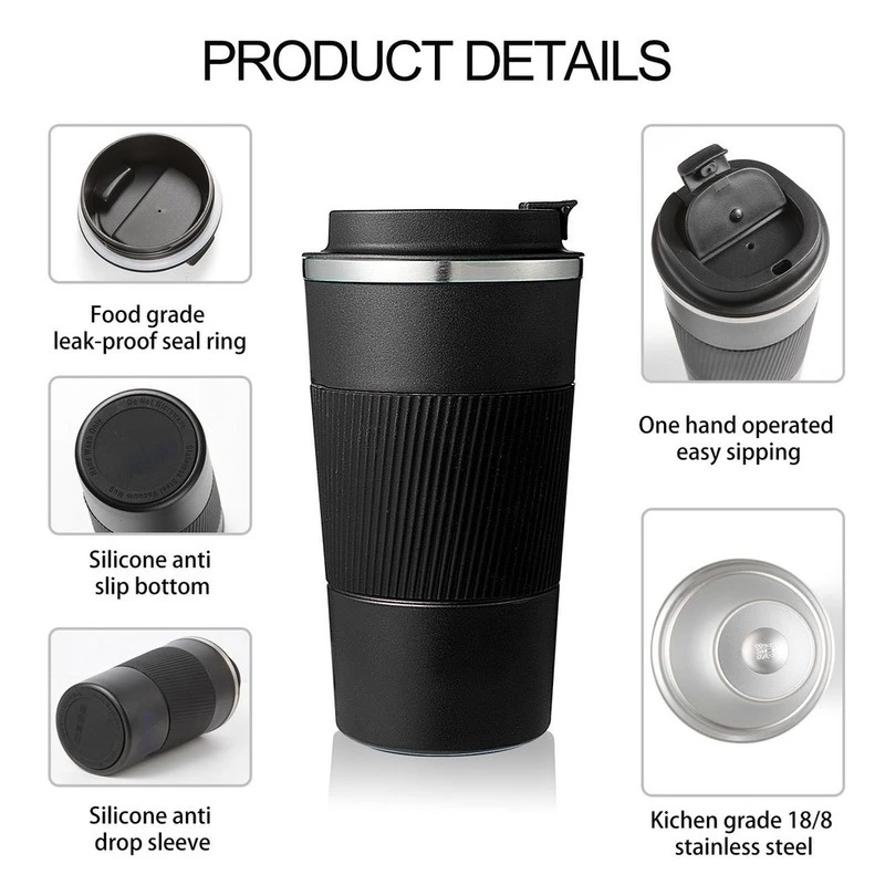 Coffee Mug to Go Thermal Stainless Steel Thermal Mug with Rubber Cuff Double Wall Insulated Coffee Cup with Leak-Proof Lid Reusable 510 ml,Red