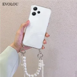 Elegant Crossbody Pearl Bracelet Chain Case with Necklace Lanyard - Shockproof Silicone Cover - Honor 600 (Clear)
