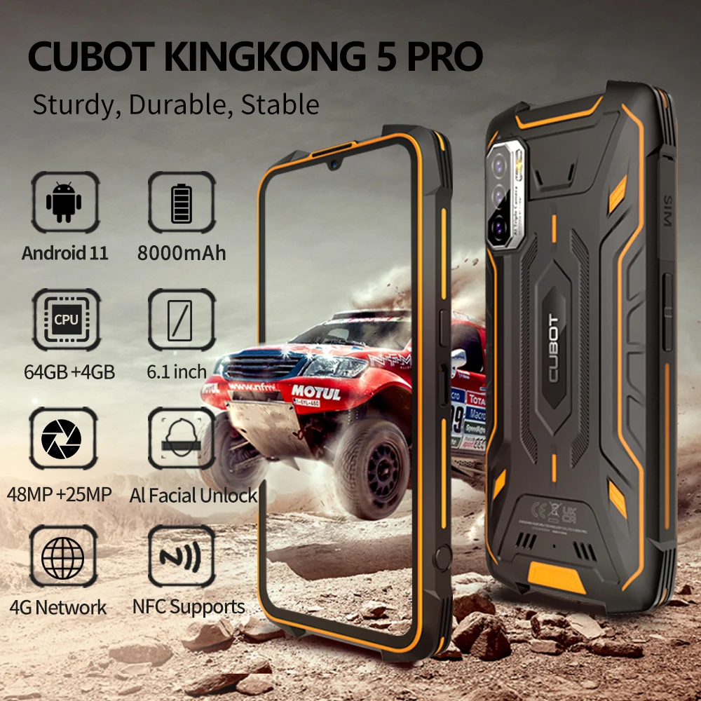 

Cubot Rugged Phone KingKong 5 Pro IP68/IP69K Waterproof Smartphone NFC 8000mAh 48MP Triple Camera Android 11 64GB Global Version