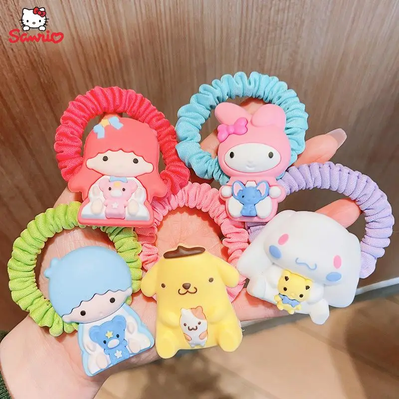 

Original Mymelody Kuromi Pompom Large Intestine Circle Anime Cartoon Sanrio Hair Rope Student Hair Rings Girls Hair Ornament
