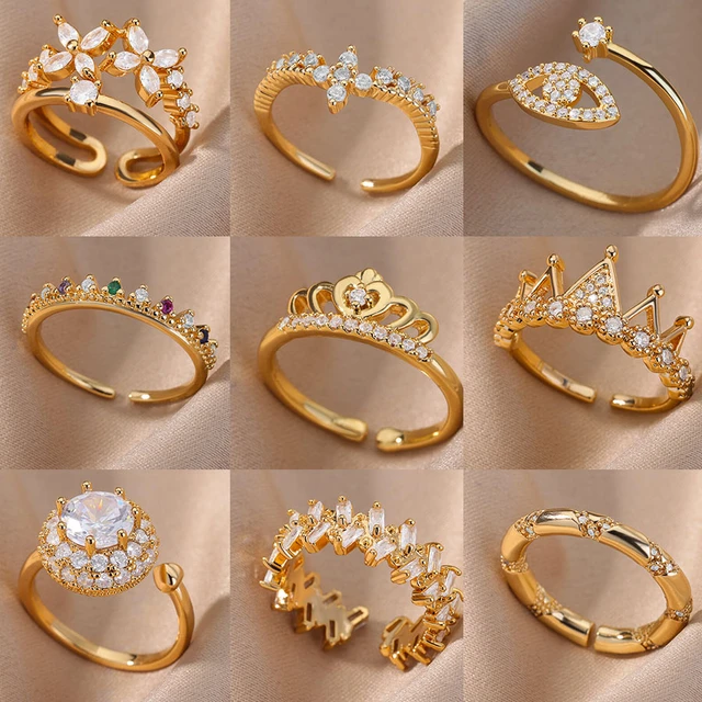 Golden Letter Heart Rhinestone Decor Joint Ring Set Women - Temu