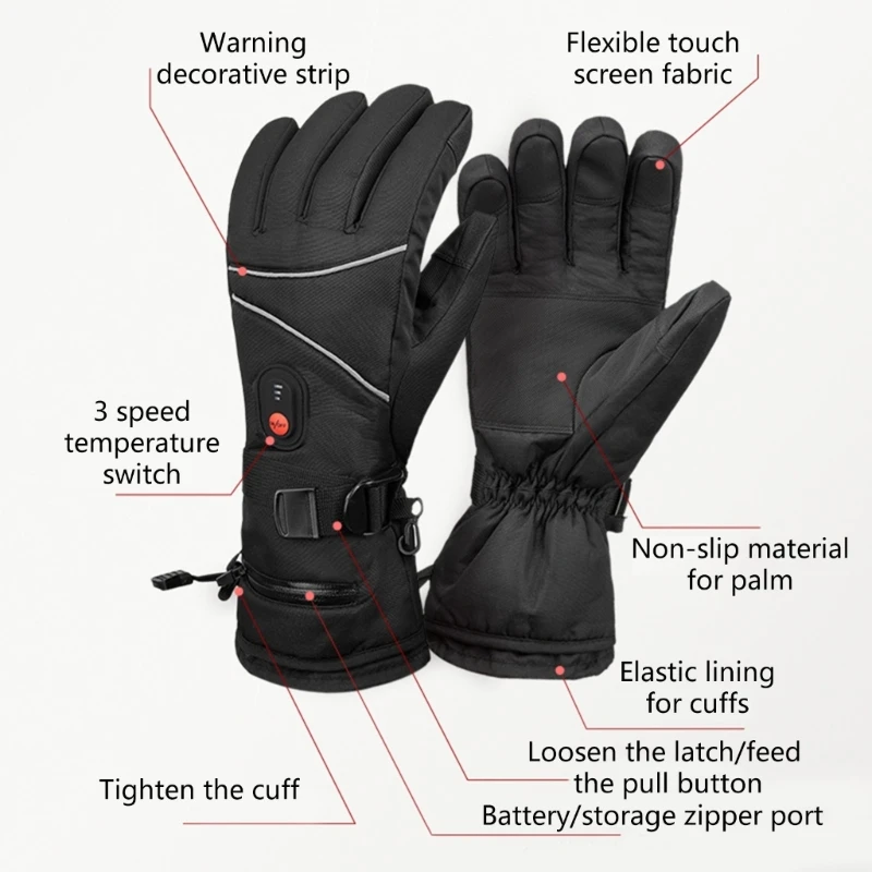 

Winter Warm Touchscreen Gloves for Men Women Battery Powered Waterproof Gloves Windproof Glove for Outdoor Cycling Ski F19A
