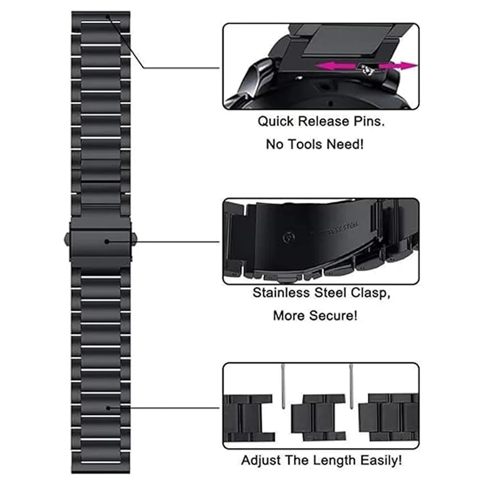 Luxurious Stainless Steel Butterfly Clasp Watch Bracelet Strap