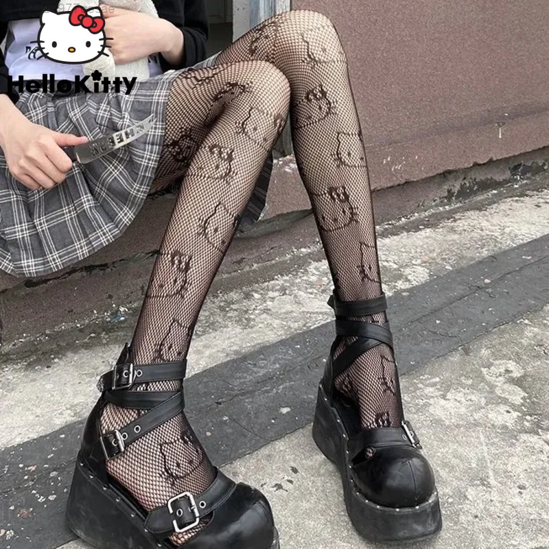 

Hello Kitty Lilota JK Silk Sock Sanrio Y2k Elegant Sexy Hotsweet Woman Jumpsuit Thin Spring Autumn Bottom Hollow Silk Stockings