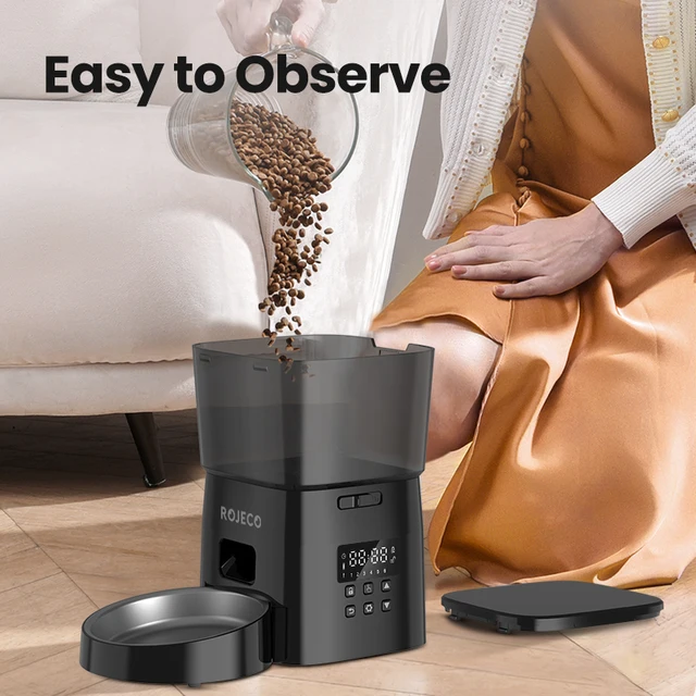 ROJECO Automatic Cat Feeder Pet Smart Cat Food Kibble Dispenser Button Version Smart Control Auto Feeder For Cat Dog Accessories 5