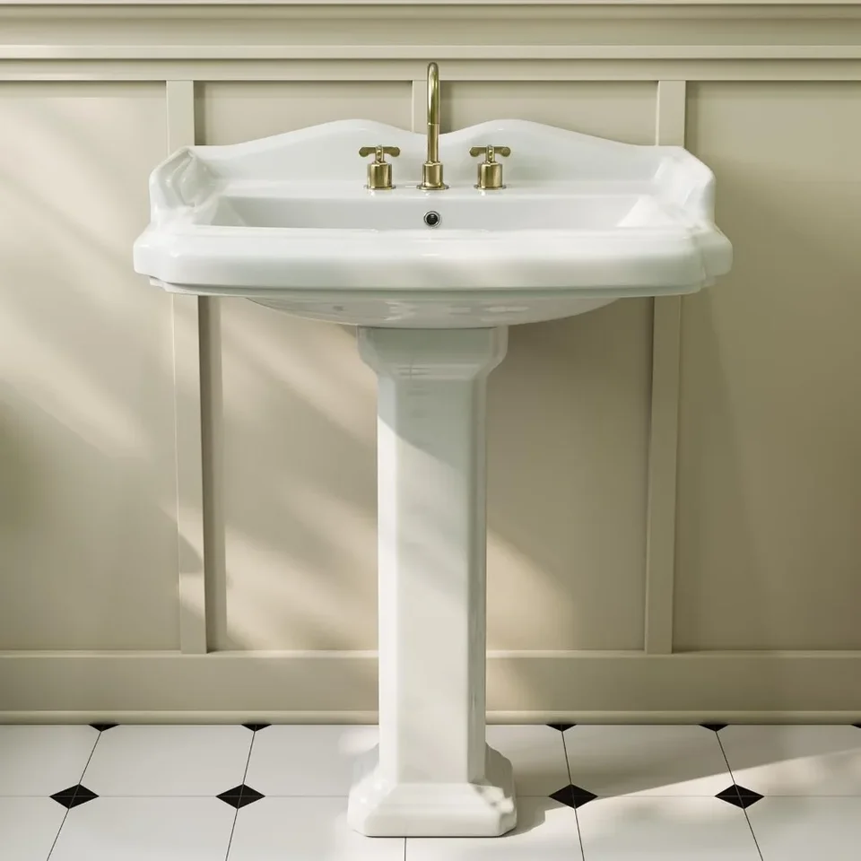 Vintage White Ceramic Bathroom Pedestal Sink