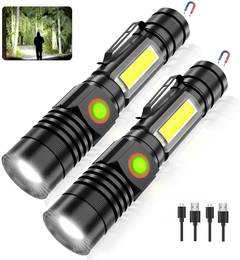 

High Lumen LED Flashlight with COB Side Light Magnetic Work Light Rechargeable Flashlight Waterproof Zoomable Torch 18650
