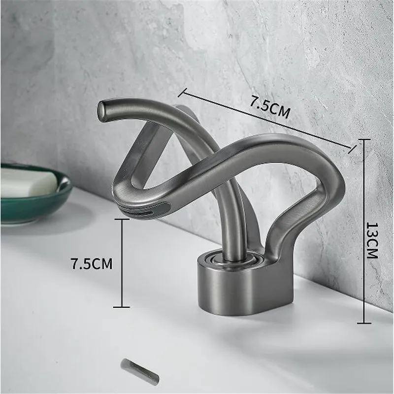Tuqiu Gold Bathroom Faucet Black Basin Faucet Brass Creative Gray Bathrooom Sink Mixer Tap Hot & Cold Waterfall Basin Faucet