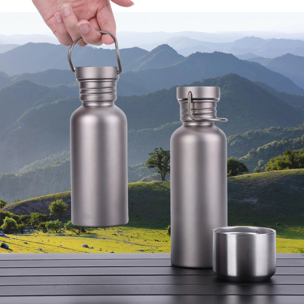 500/600/750ml Titanium Water Bottle with Lid Outdoor Camping Supplies Tourism Sports Leak-Proof Cycling Camping Water Bottle