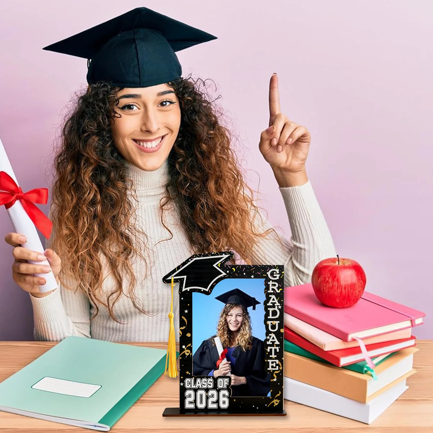 2026 Graduation Cap Photo Frame – Black Wooden Keepsake 3