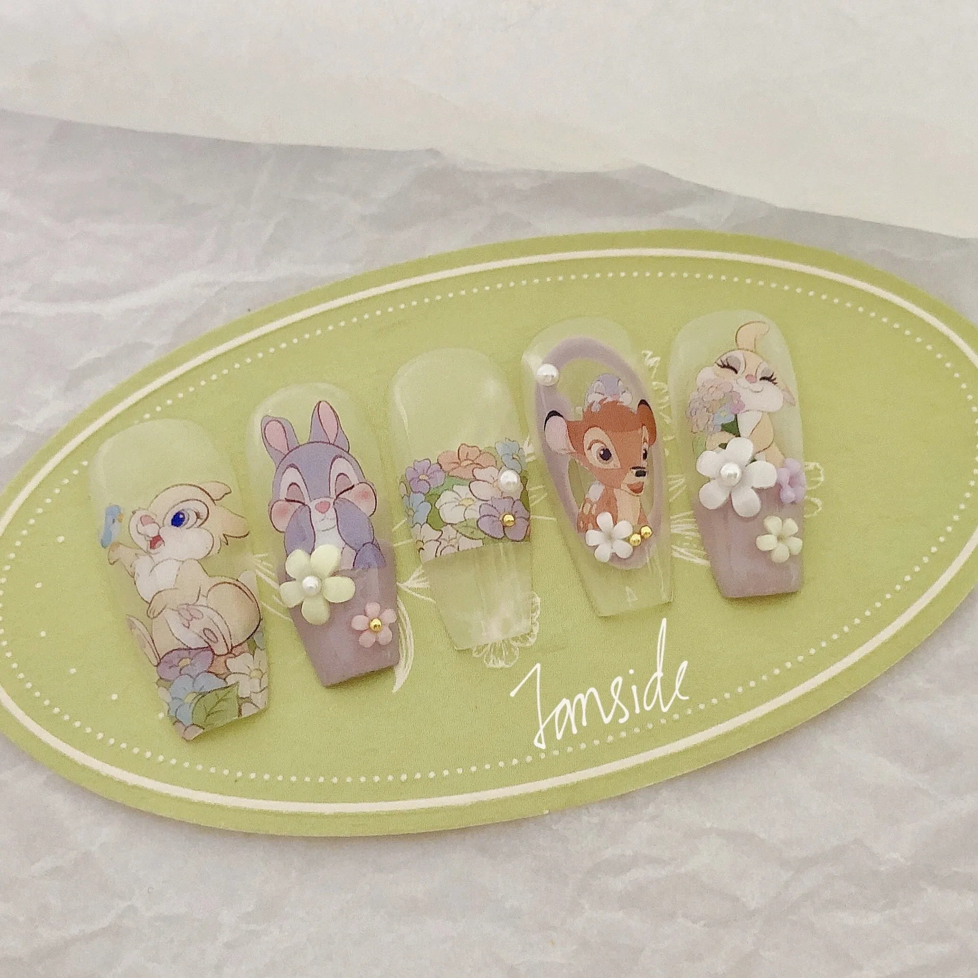 Cartoon Rabbit Deer Nail Stickers Bambi Grace Nail Art Light Color Cute Bunny Flowers Nail Accessories Embossed Nail Supplies 3