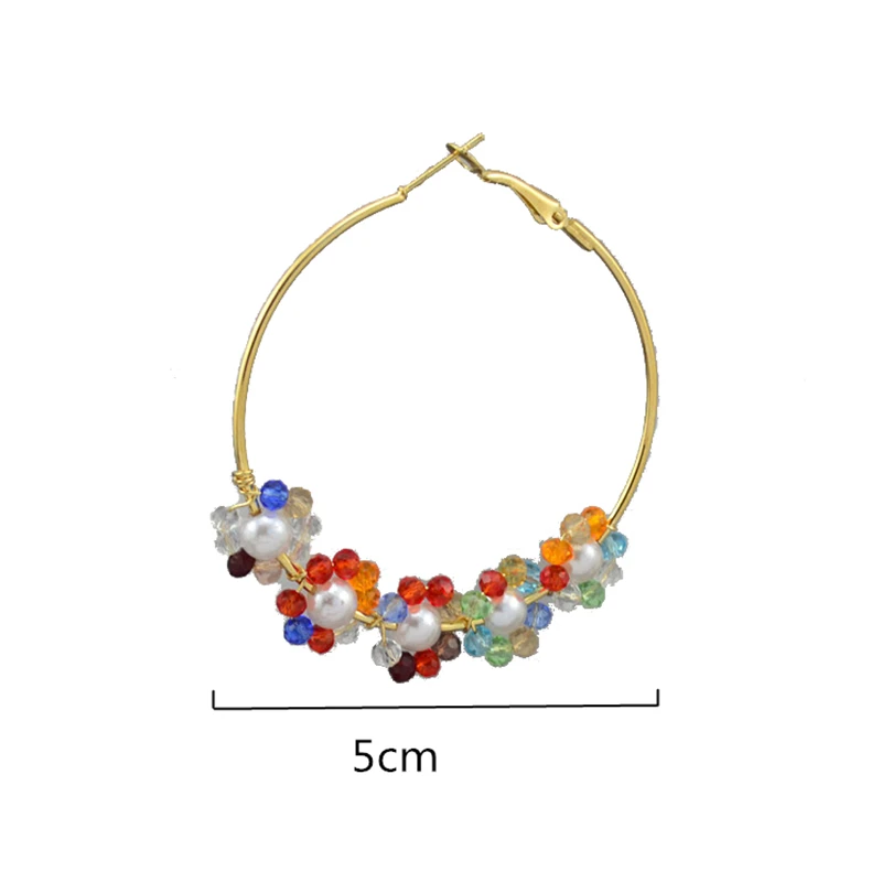 Ladies Earring Big Circle Colorful Beaded Round Clip On Ear Without Piercing Non Pierced Fashion Jewelry Hoop Earrings for Women