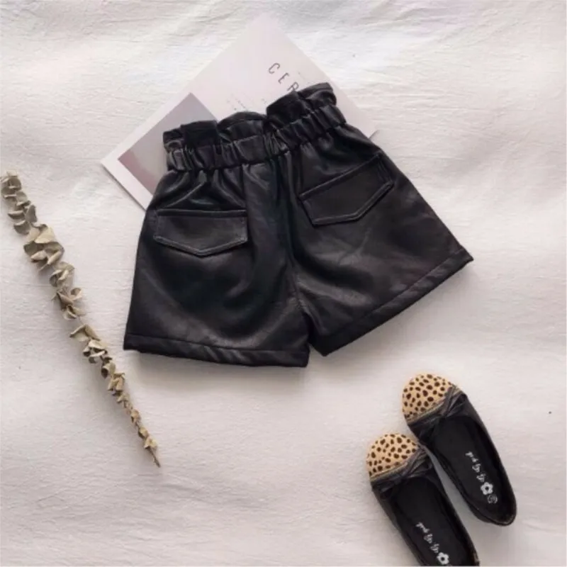 new Spring Autumn Girls Kids PU Faux Leather Shorts Baby Children Jeans Trousers Children Clothes 2-12T