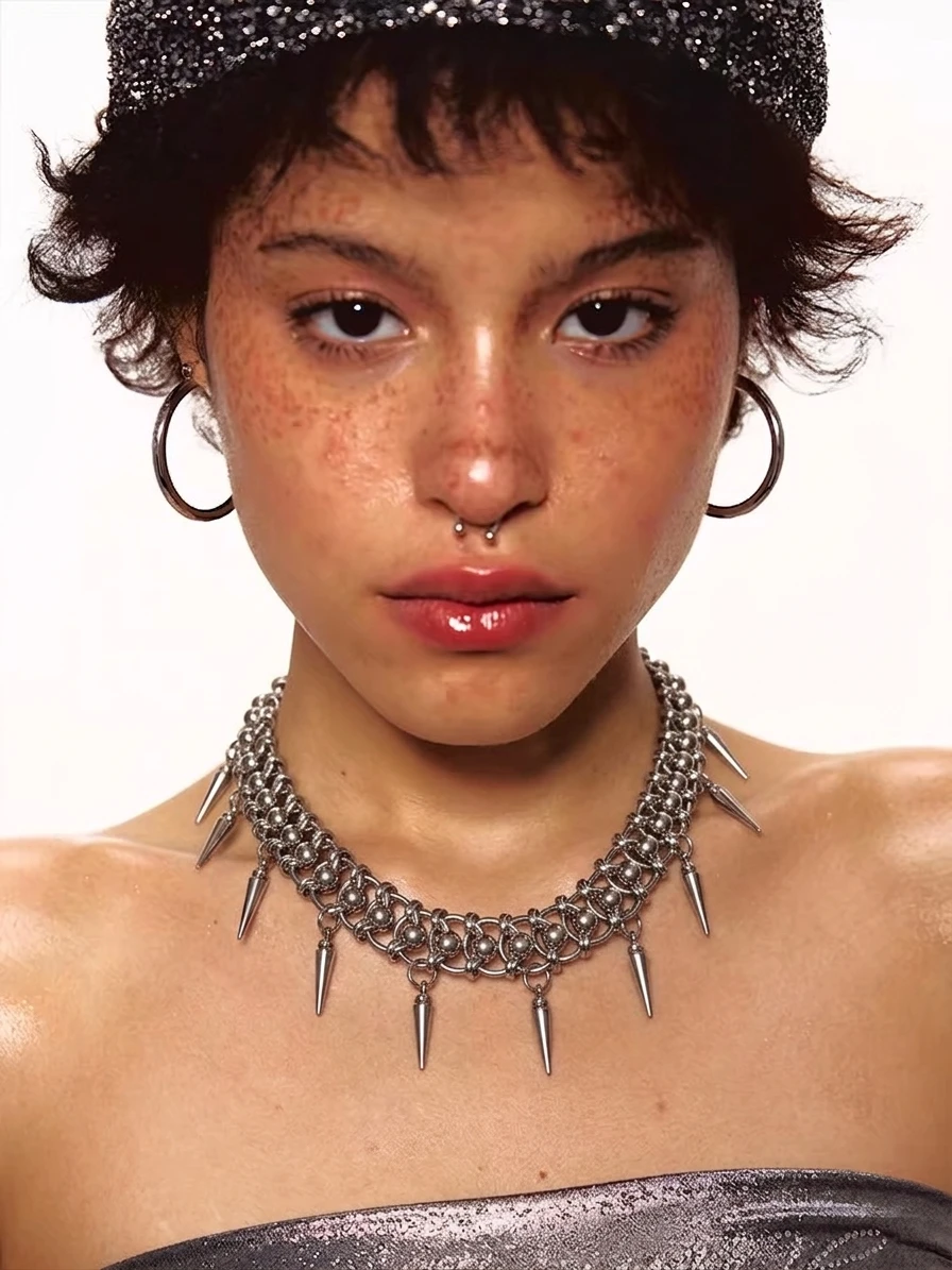 Personalisierte Punk Grunge Rock Spike-Kette Coole Mode Handgefertigte Geometrische Halskette Goth Y2k Charm Schmuck Hip Hop Accessoires