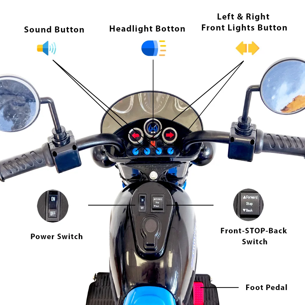 Kids Ride-On Motorcycle Toy, LED Color Headlight, Blue, Suitable for Boys and Girls Electric Car for Kids Electric Motorcycle