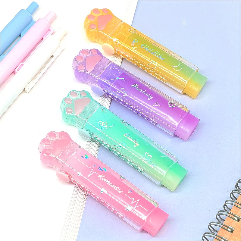 Pencil Eraser Cute Cat Paw Retractable Erasers Gradient Colors Ice Cream & Jelly Colors No Residue Ideal for Student Use