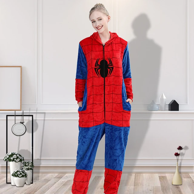 Pijama de Spiderman de franela para ropa de dormir con capucha, camisón una pieza, mono, disfraz de hombre araña novedad _ - AliExpress Mobile