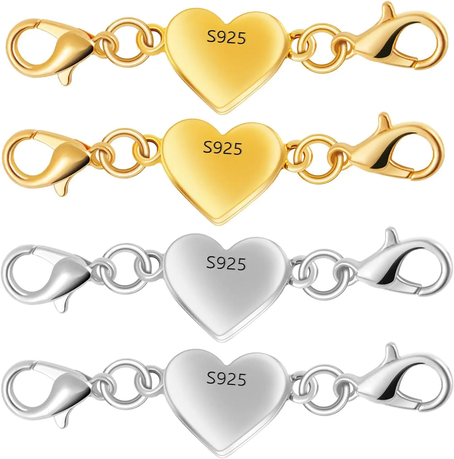 Silver Heart-Shaped Magnetic Necklace Clasps and Closures - Elegant Clasp Converters