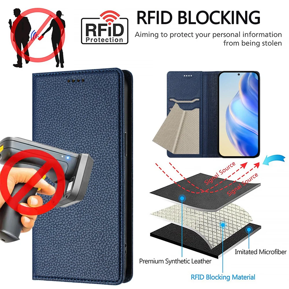 Luxurious RFID Blocking Leather Phone Case with Magnetic Wallet and Card Slots
