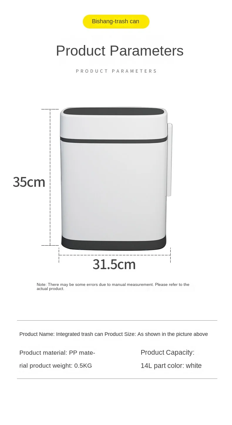 Smart Trash Can for Bathroom, Waste Bin, One Key Garbage Bin, Bag Holder in the Kitchen with Brush for Toilet, 12L/14l S58defcd9a7314f03a68c12f79db7159bd