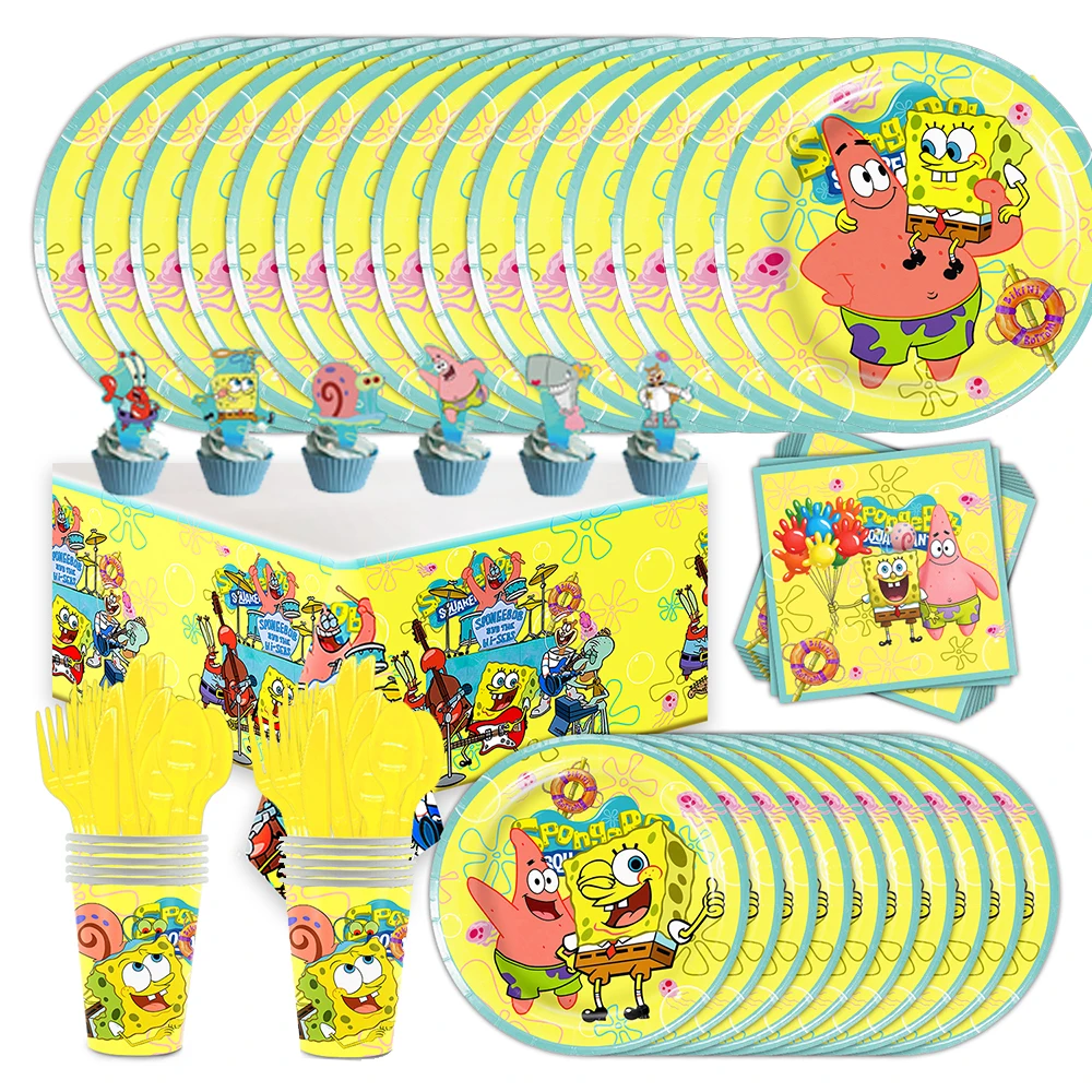 SpongeBob Birthday Party Decorations Tableware Set Cup Horn Flag Blowout  Supply 