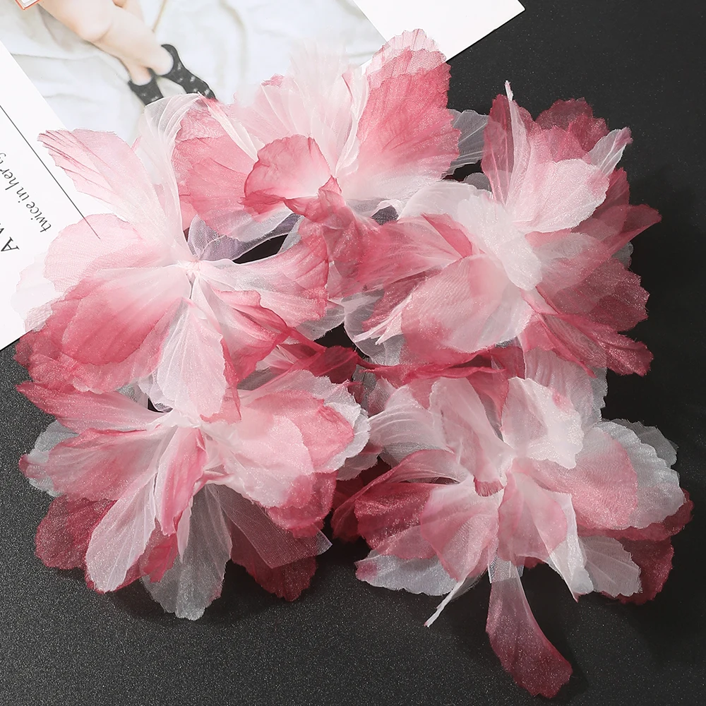 5PC 3D Organza Künstliche Blumen Kopf Für Home Hochzeit Dekoration Gradienten Braut Kopfbedeckungen DIY Kleidung Machen Haar Zubehör – Detail 9
