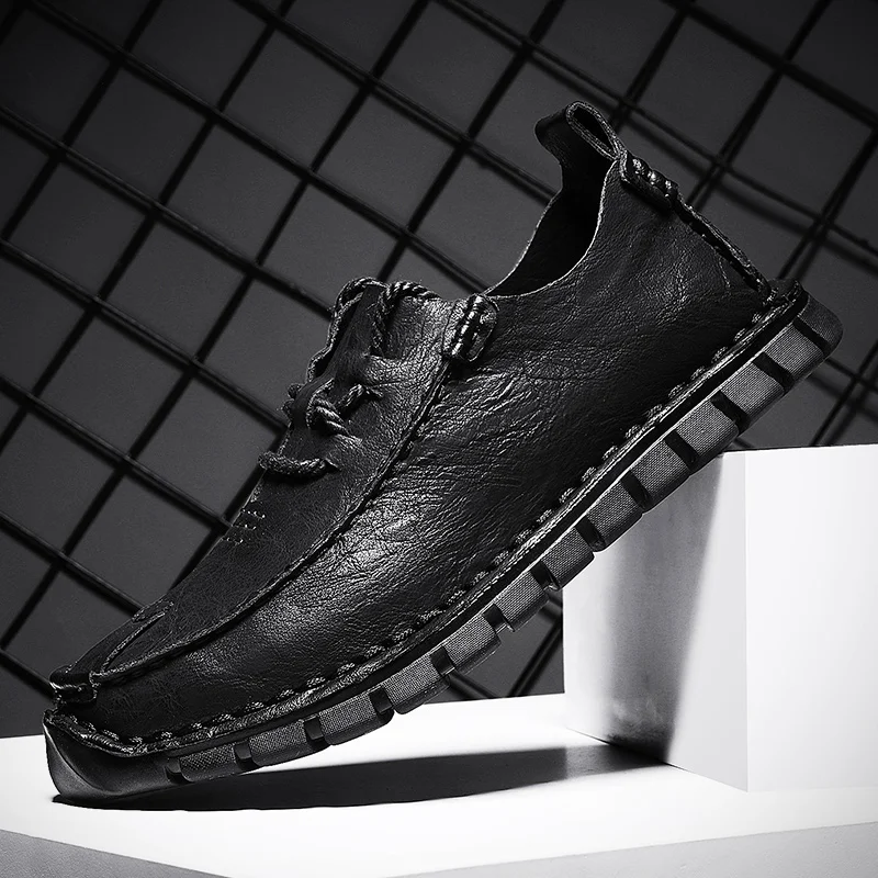 

2022 New Brand Casual Leather Men's Shoes Loafers Fashion Handmade Tooling Retro Leisure Walk Flats Loafers Shoes for Man