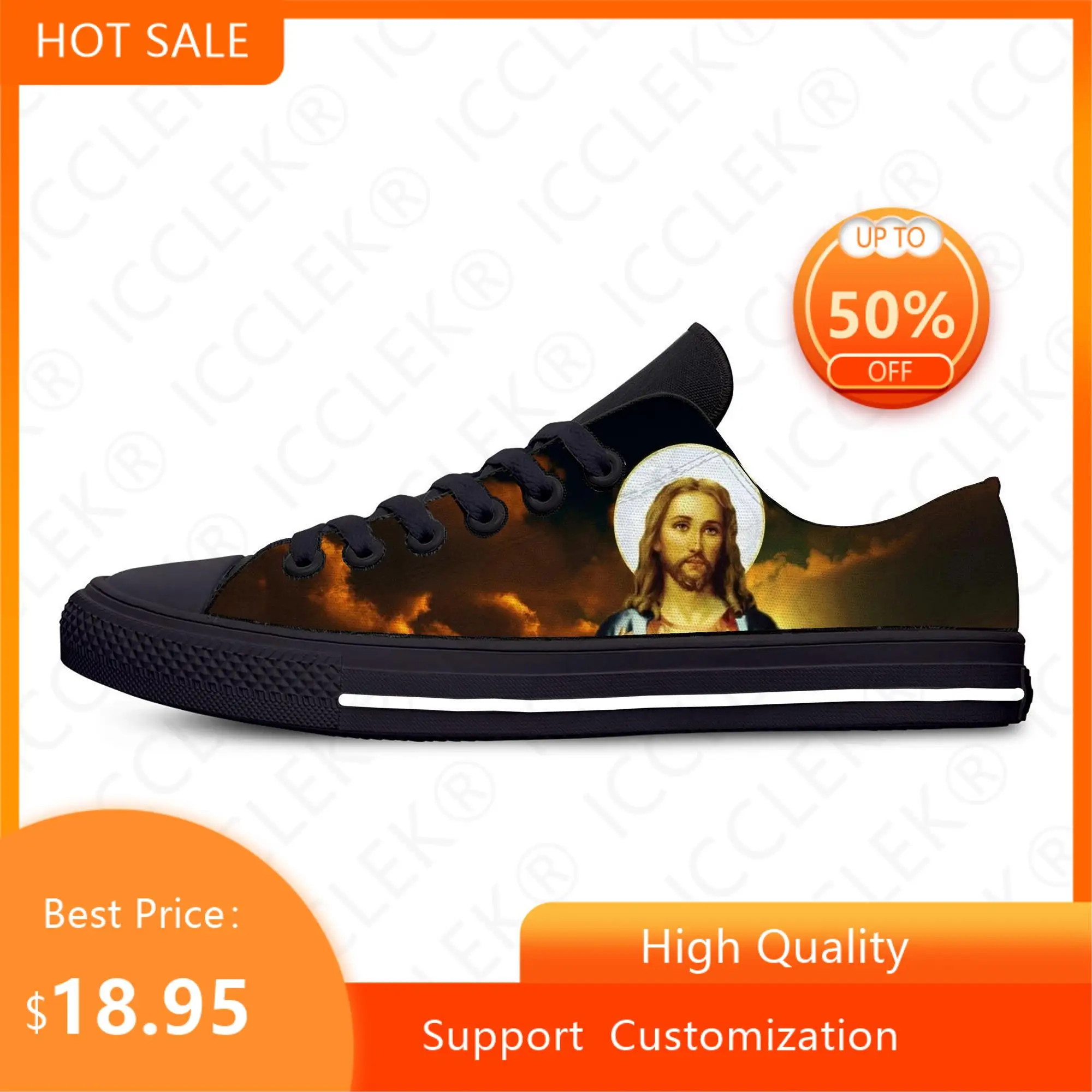 Christian God Jesus Christ Jesucristo Lord Funny Casual Cloth Shoes Low Top Lightweight Breathable 3D Print Men Women Sneakers 3