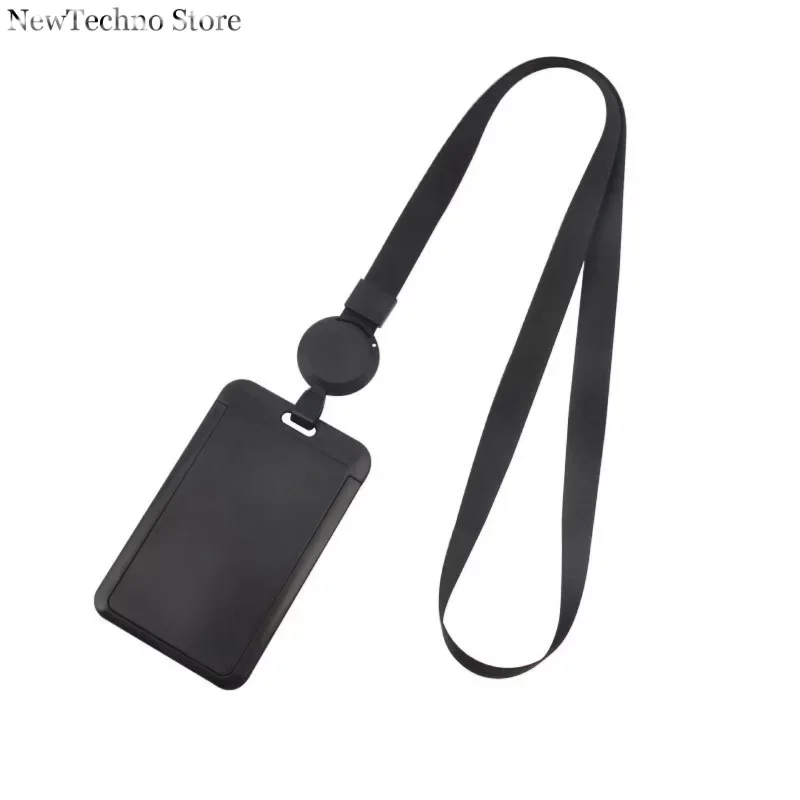 Black Name Badge Holder ID Tag Working Permit Cover Sleeve with Retractable Badge Reel Lanyard Work Pass Card Sleeve Neck Strap