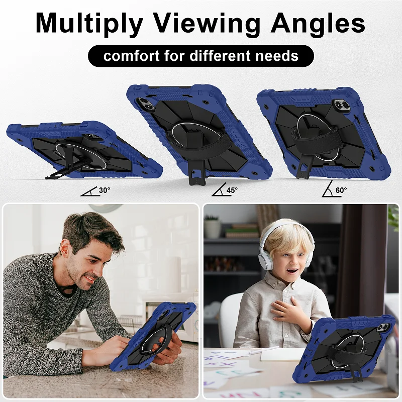 Enhanced Shockproof Tablet Case with 360° Rotation Stand and Hand/Shoulder Strap