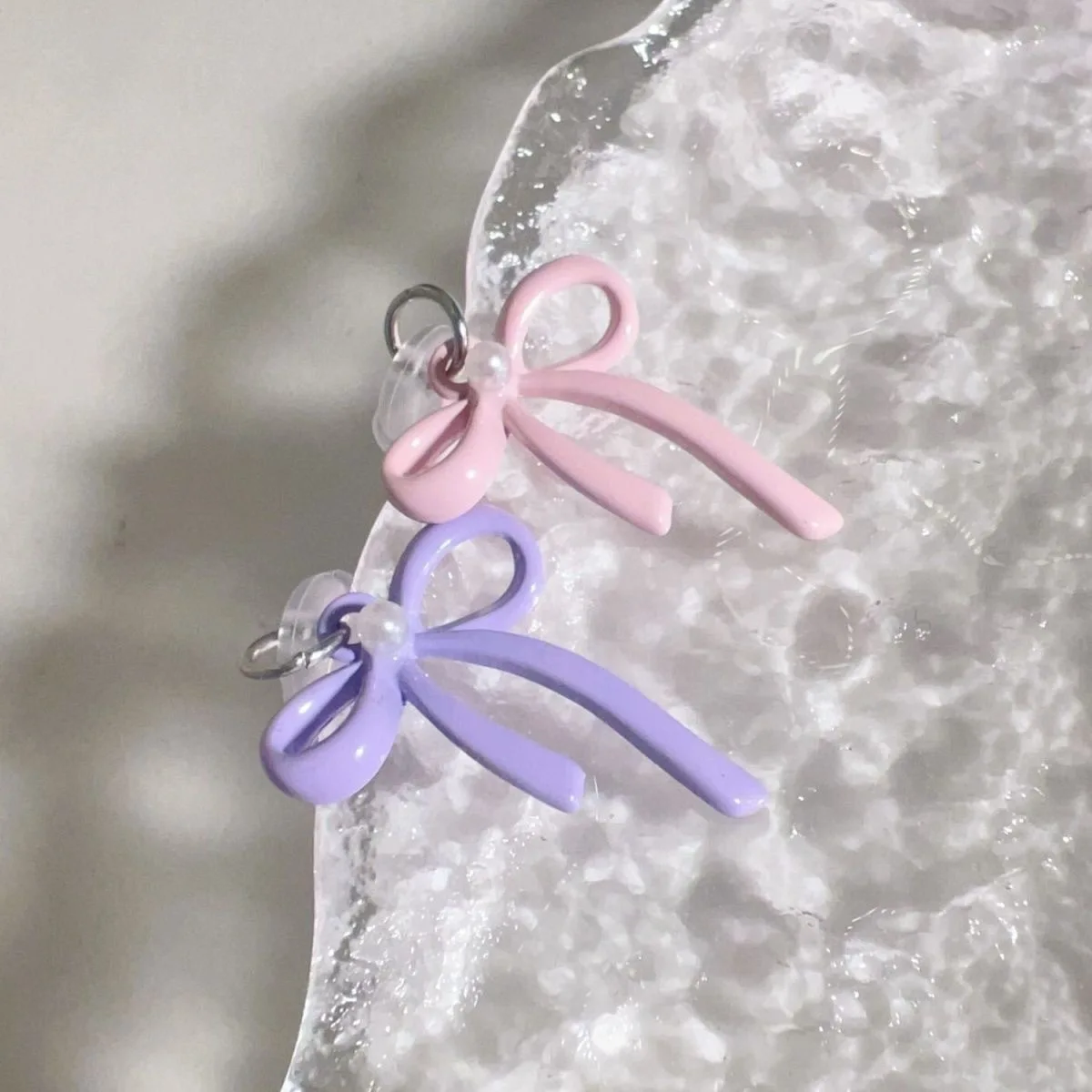 Purple Bow Knot Pink Pearl Pendant Phone Charm Dust Plug