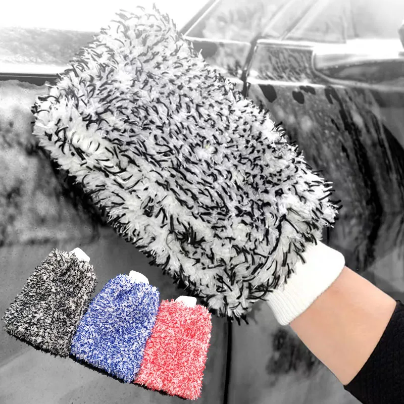 New thincken wash mitt 130g blue microfiber gloves double chenille gloves cloth car cleaning accessories Coral wash glove sponge
