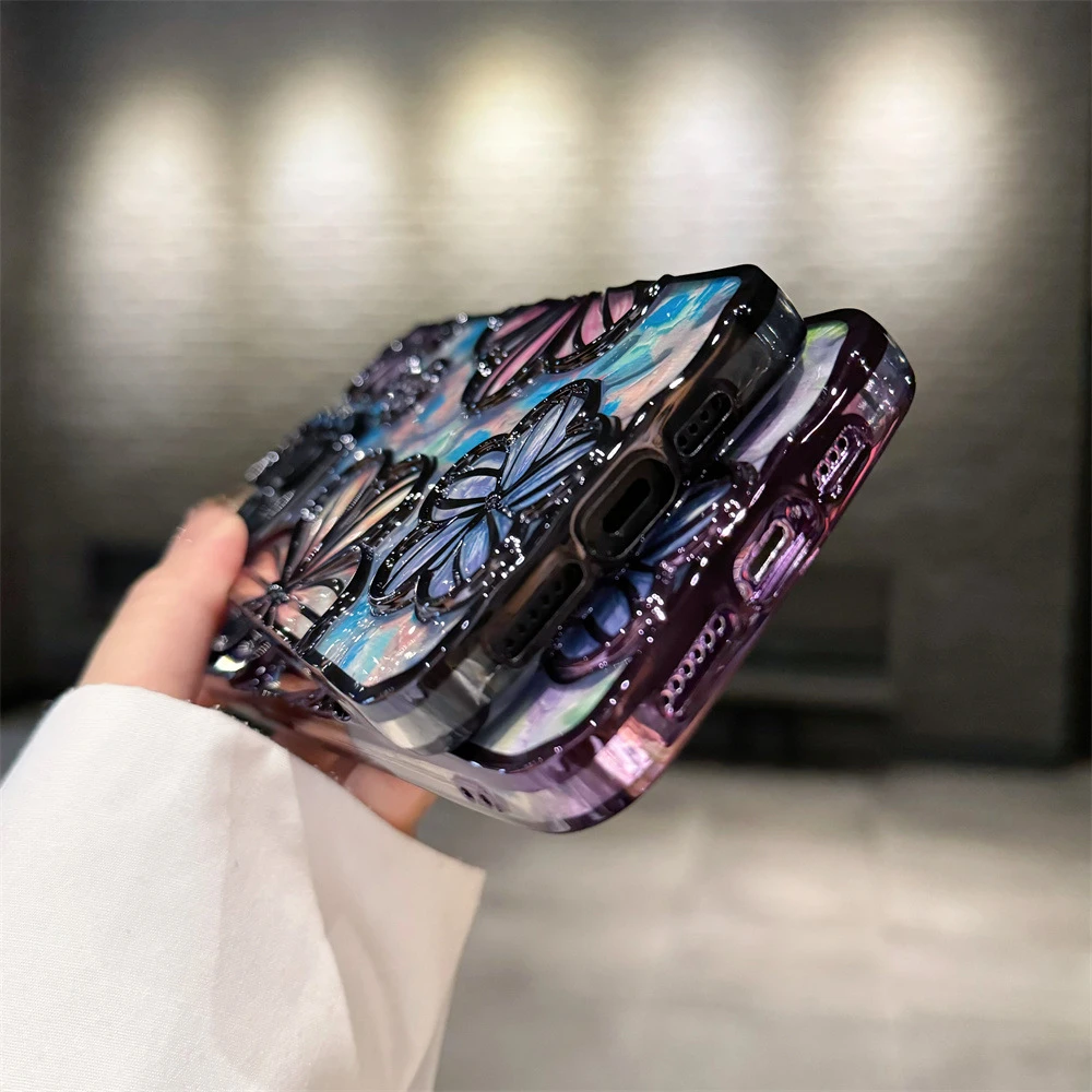 Luxury Plating Colour Fashion Flowers Phone Case For iPhone 11 12 13 14 15 Pro Max Soft Bumper Protector On 14 Pro Cover