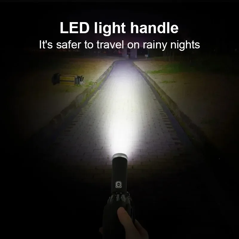LED 조명 역방향 완전 자동 우산 접이식 휴대용 방수 방풍 확대