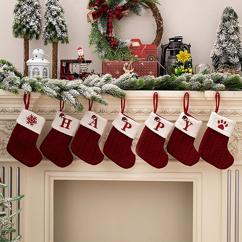 

1Pc Christmas Socks Knitting Letter Stocking Christmas Decoration For Home Xmas Tree Ornament Gift