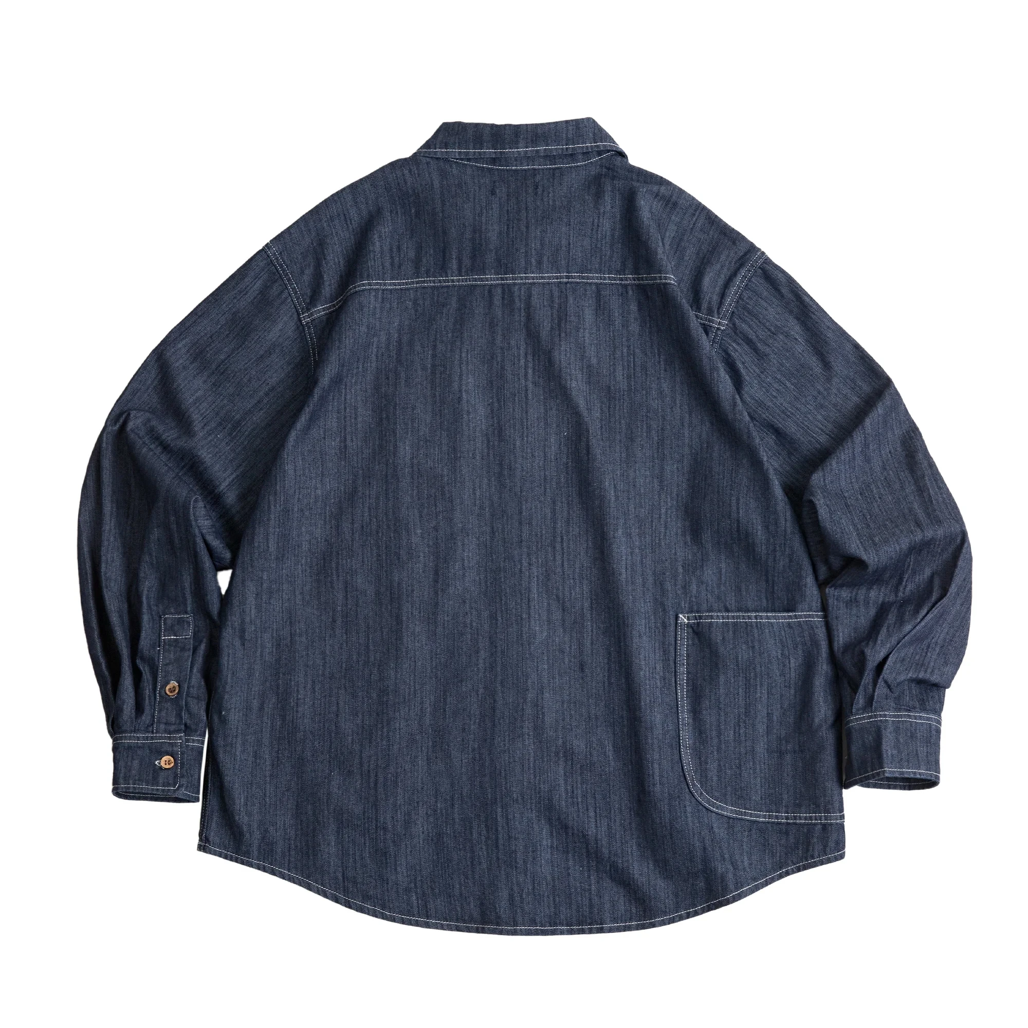 Maden Vintage Washed Denim Long-sleeved Shirt with Large Pocket Single-breasted Loose Lapel Blouses for Men's Autumn Tops 6