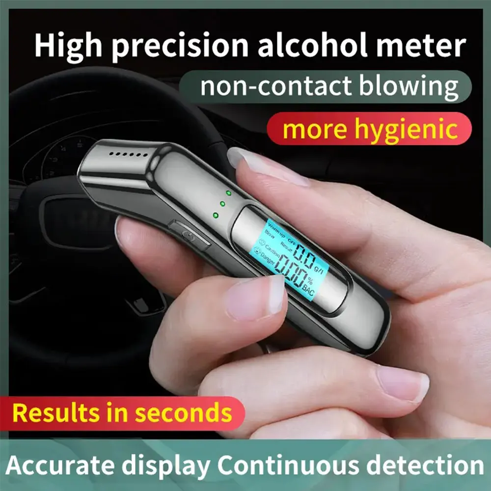 Air Blowing LCD Display Detector Portable Alcohol Breath Tester Breathalyzer Test Non-Contact Breath Alcohol Tester